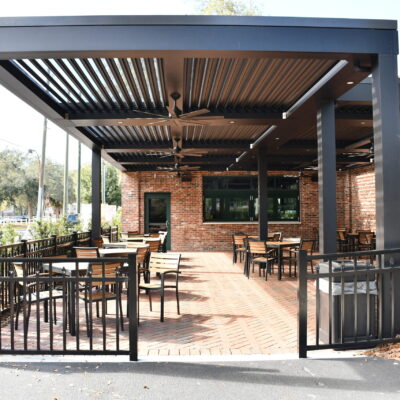 Outside of Crooked Can Brewery with Pergola Installed
