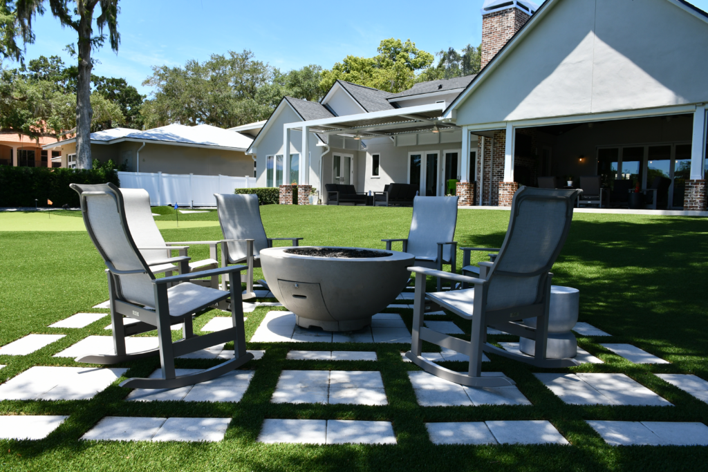 Pavers and Turf Fireplace Area